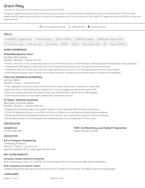 Computer Engineering Student resume example