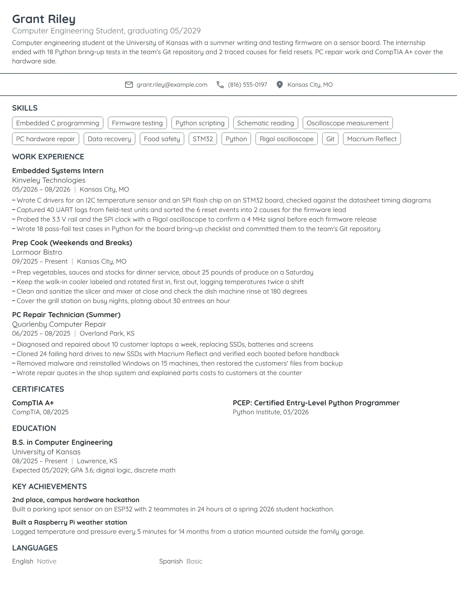 Computer Engineering Student resume example