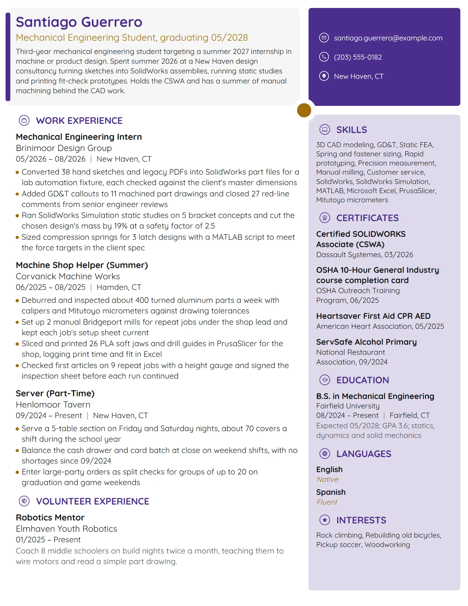 Engineering Student resume example