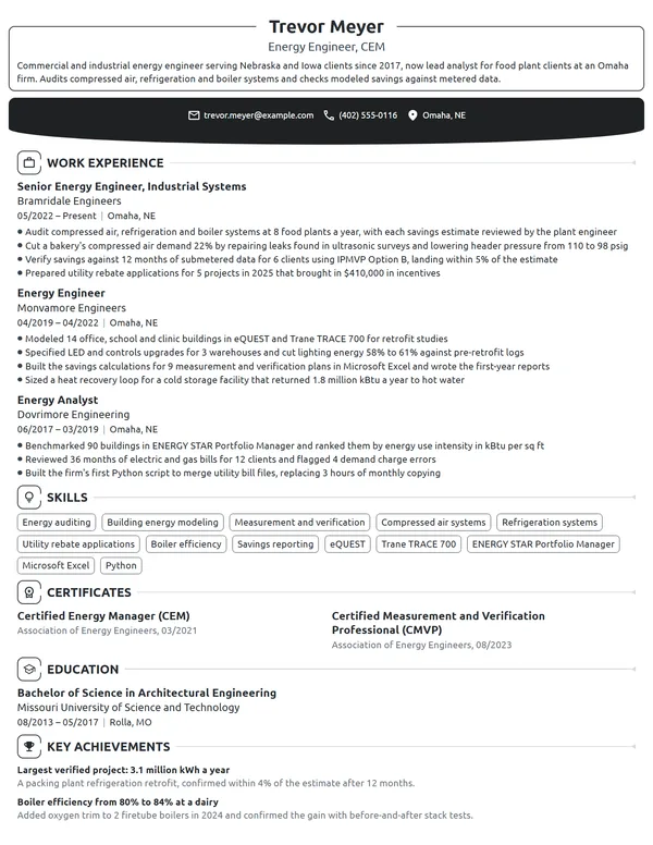 Energy Engineer resume example