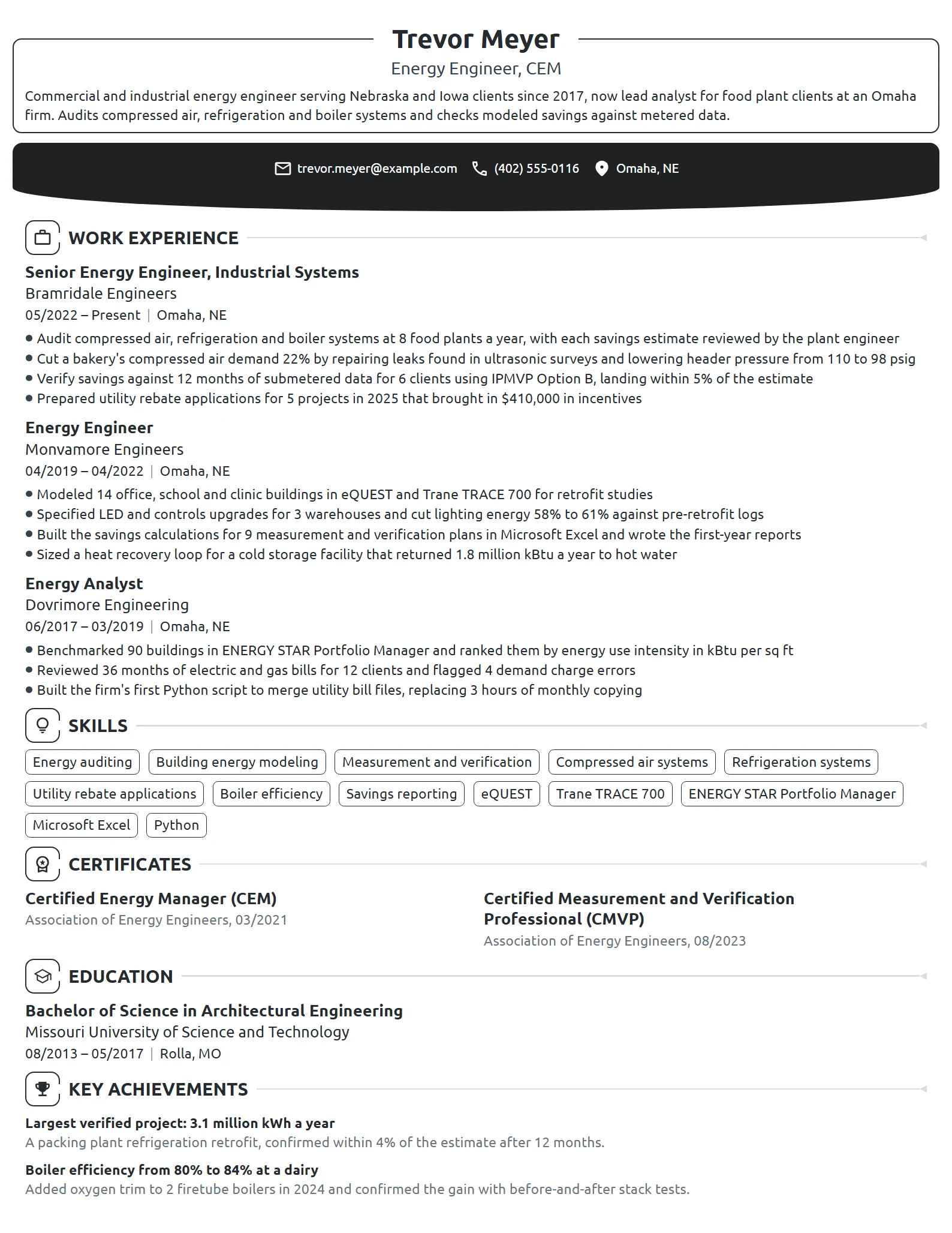 Energy Engineer resume example