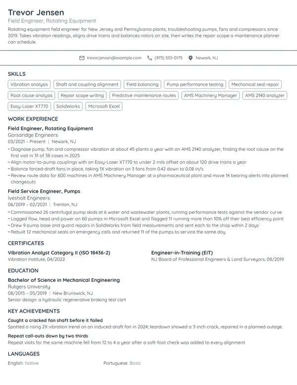 Field Engineer resume example
