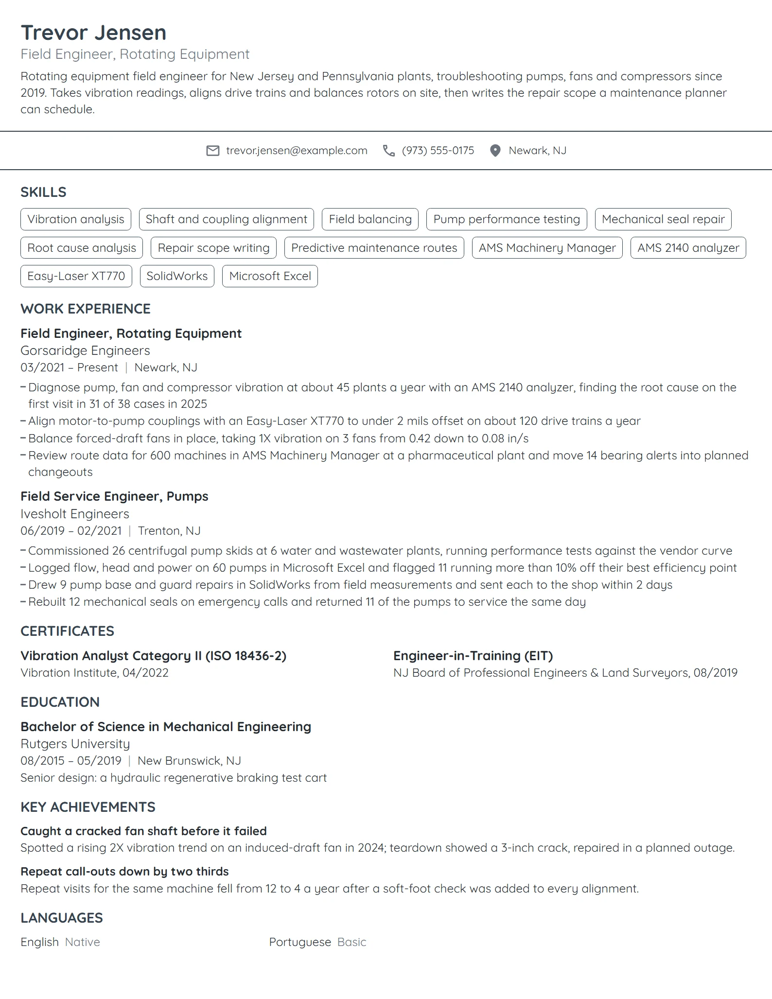 Field Engineer resume example