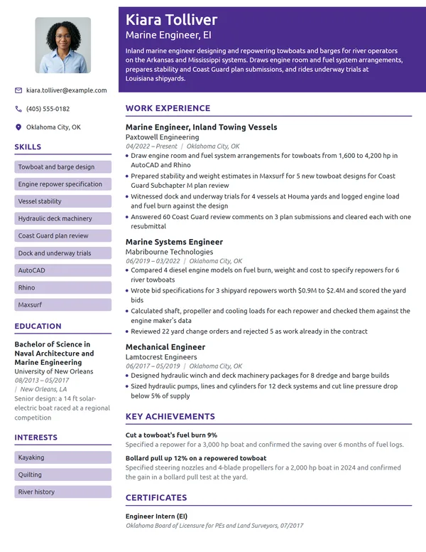 Marine Engineer resume example