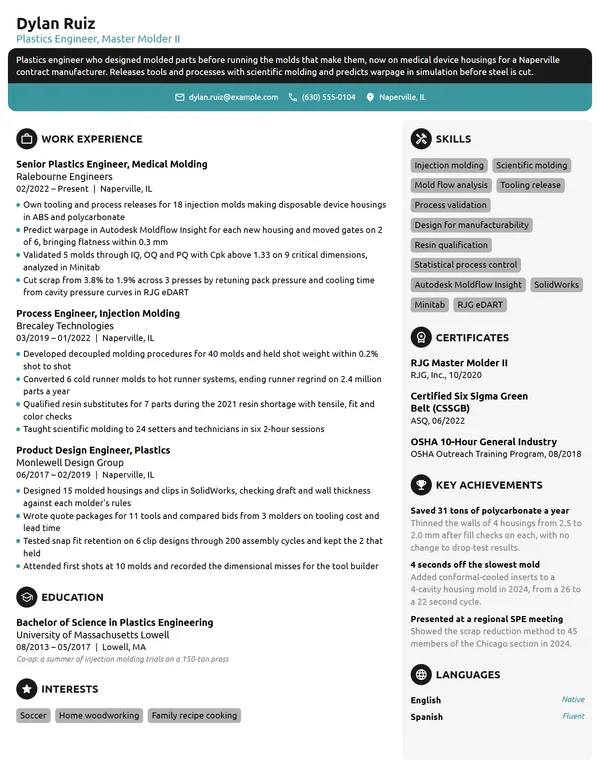 Plastics Engineer resume example