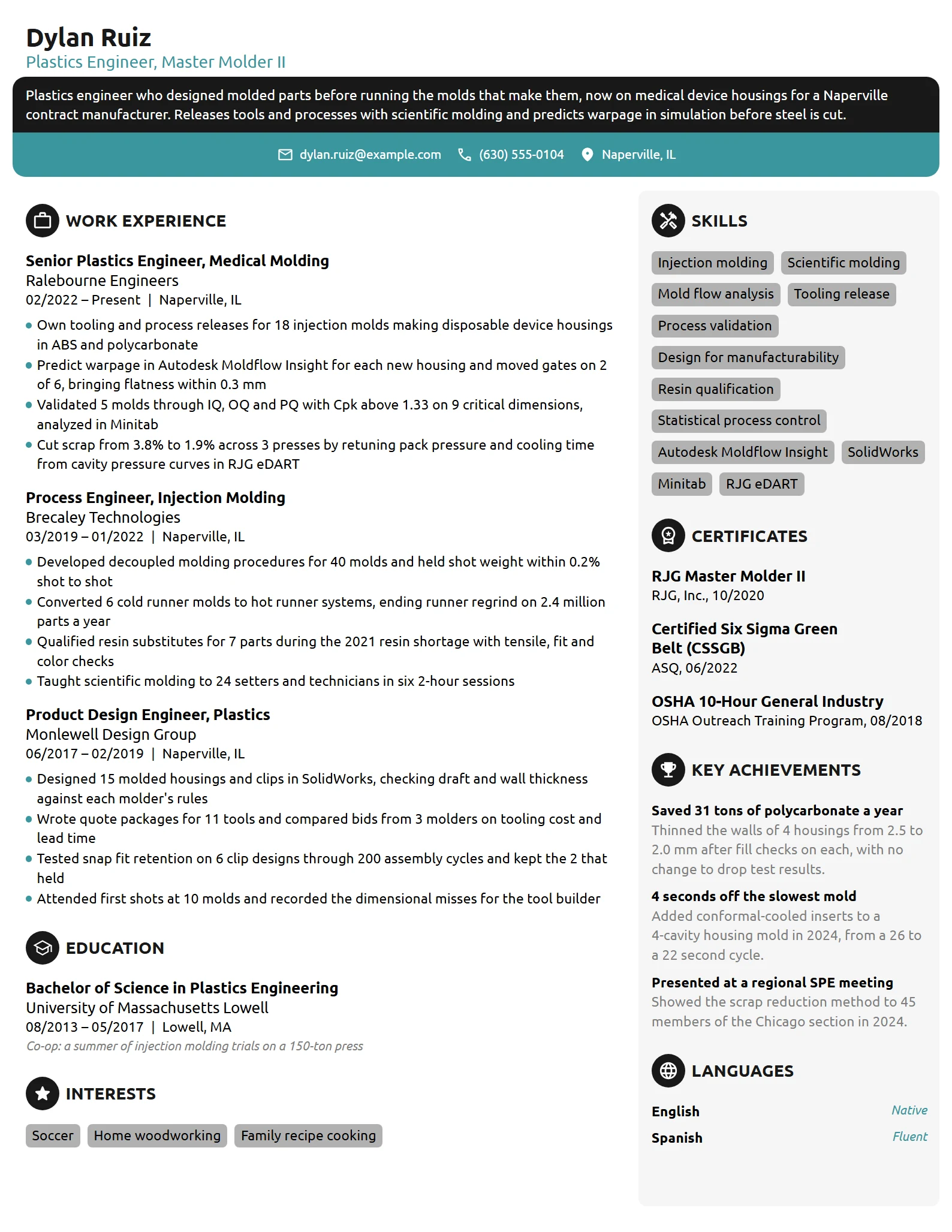 Plastics Engineer resume example