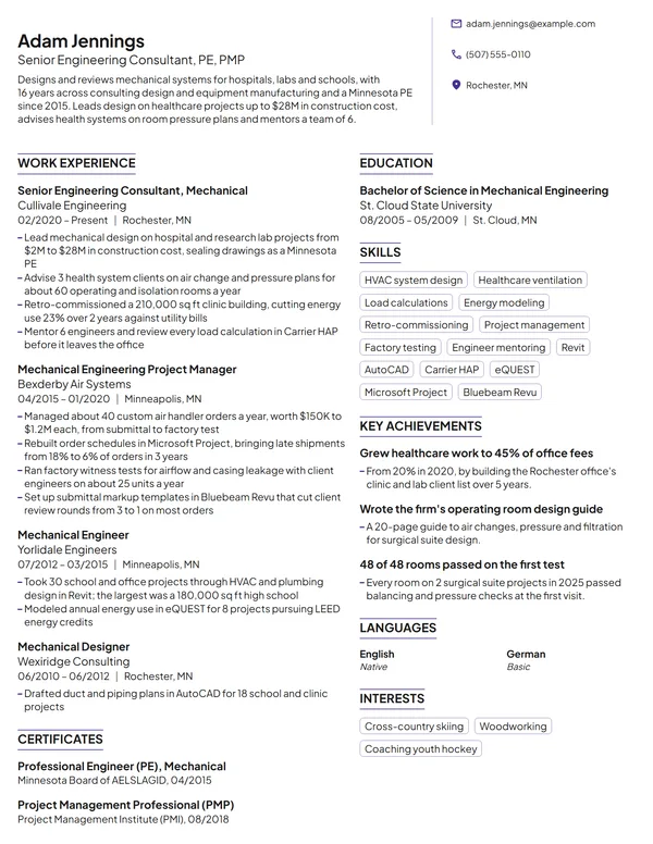 Senior Engineering Consultant resume example