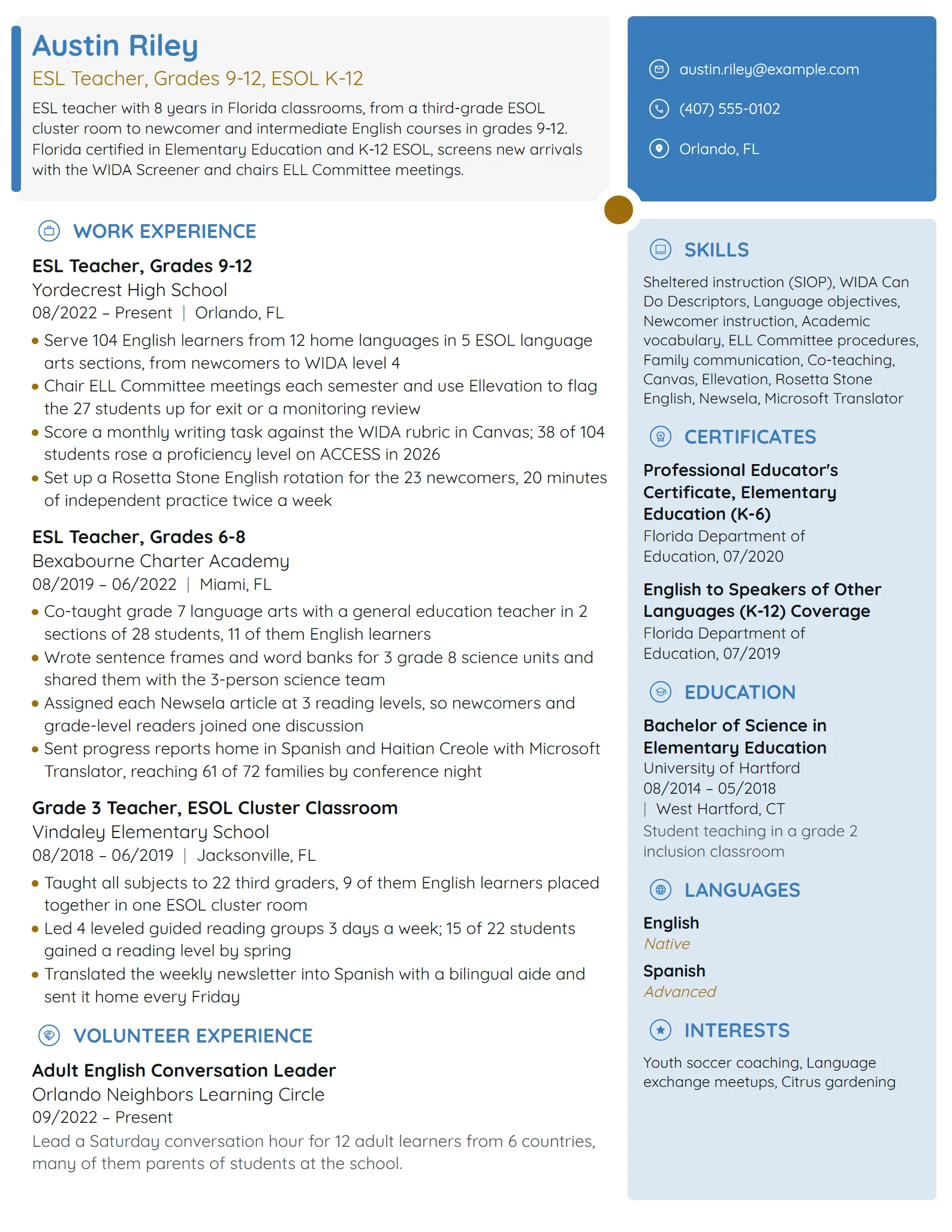 Course Instructor Resume Example 18 English Teacher Resume Examples & Guide for 2026