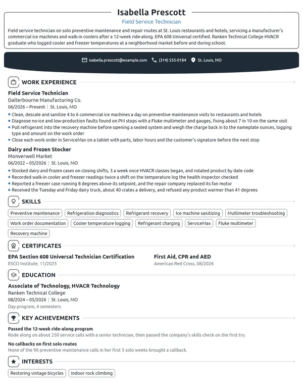 Entry-Level Field Service Technician resume example