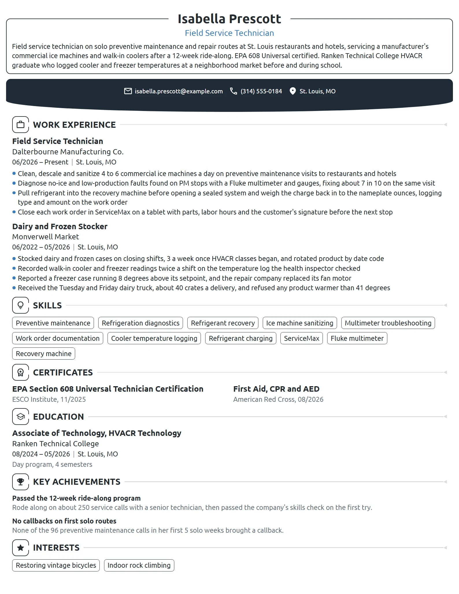 Entry-Level Field Service Technician resume example