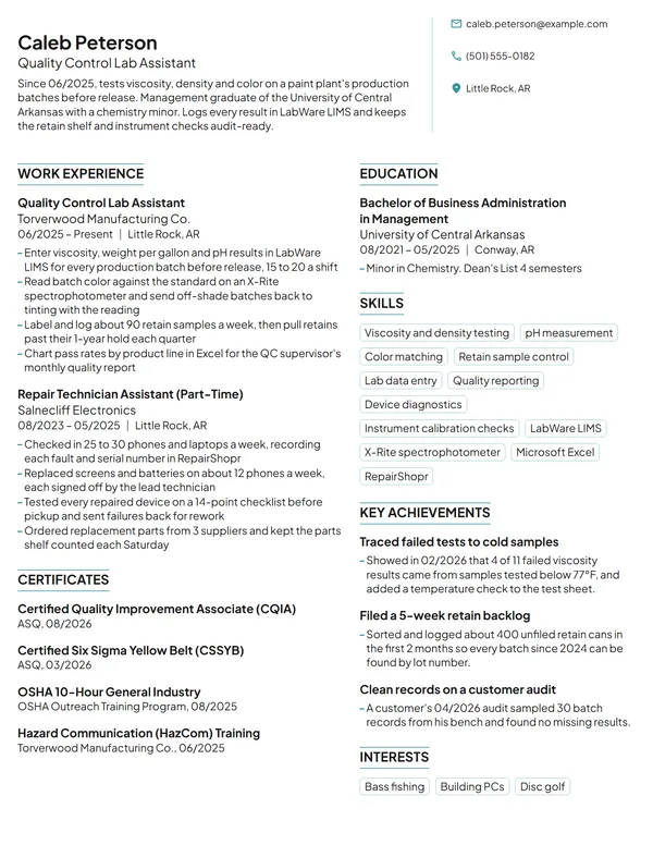 Entry-Level Lab Assistant resume example