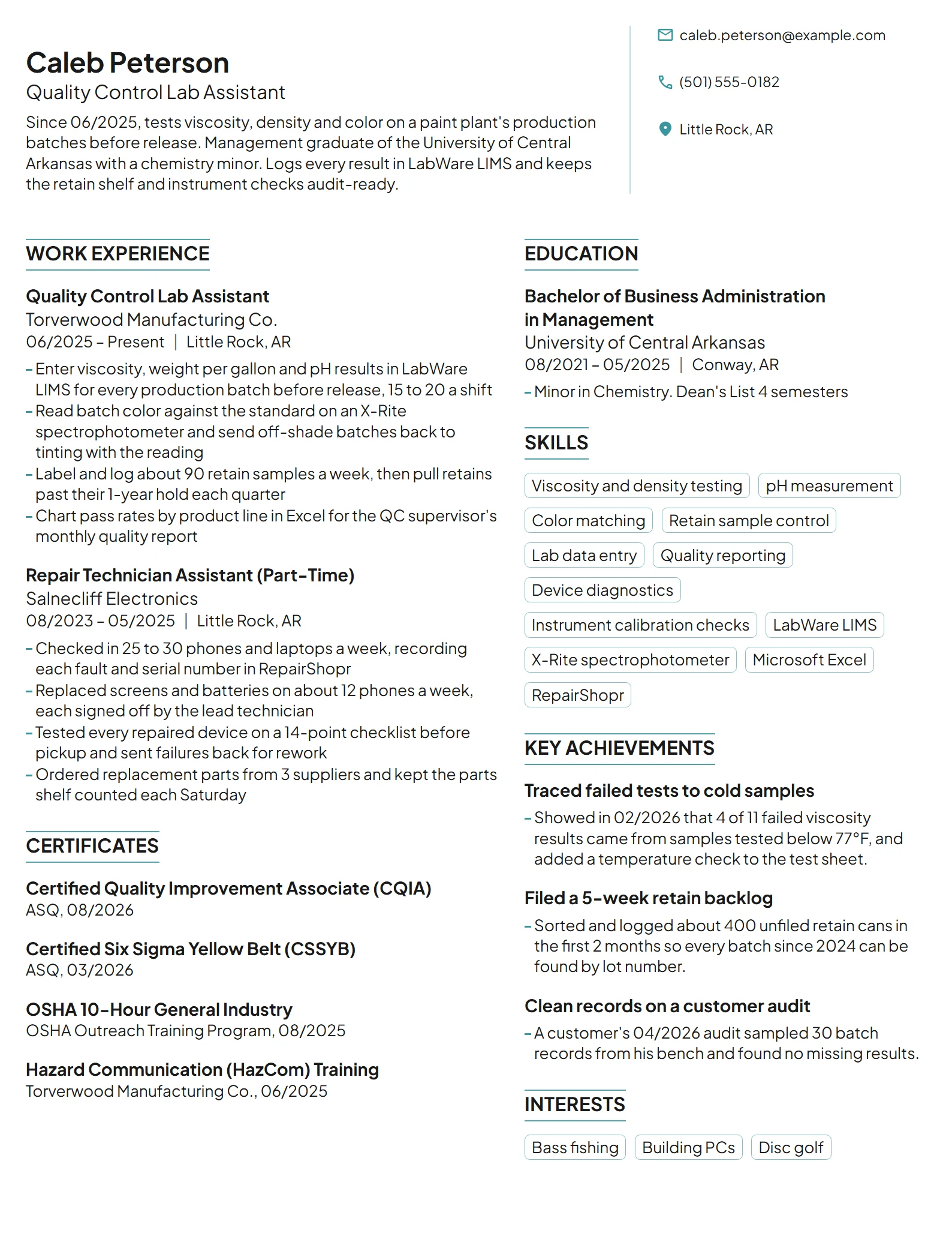 Entry-Level Lab Assistant resume example