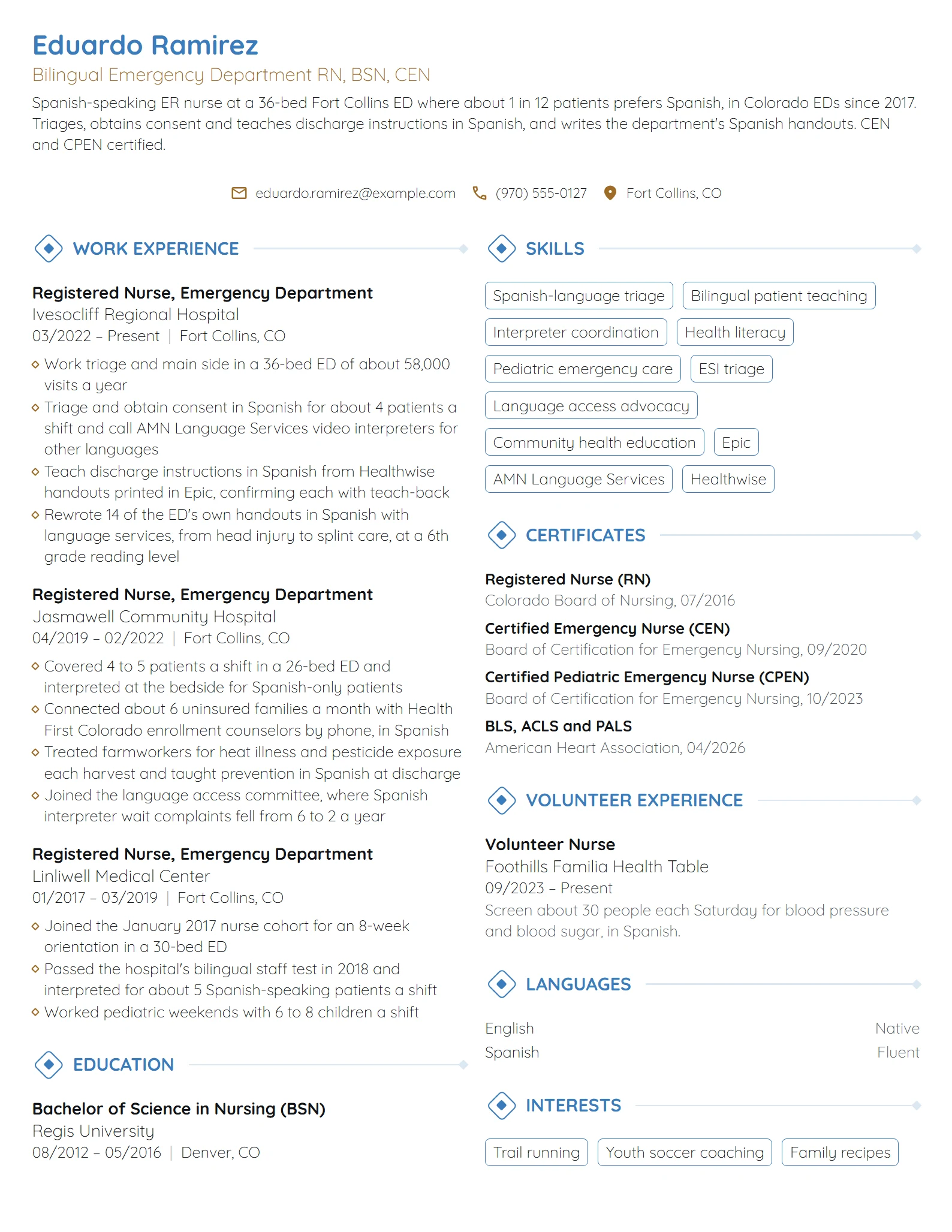 Bilingual ER Nurse resume example