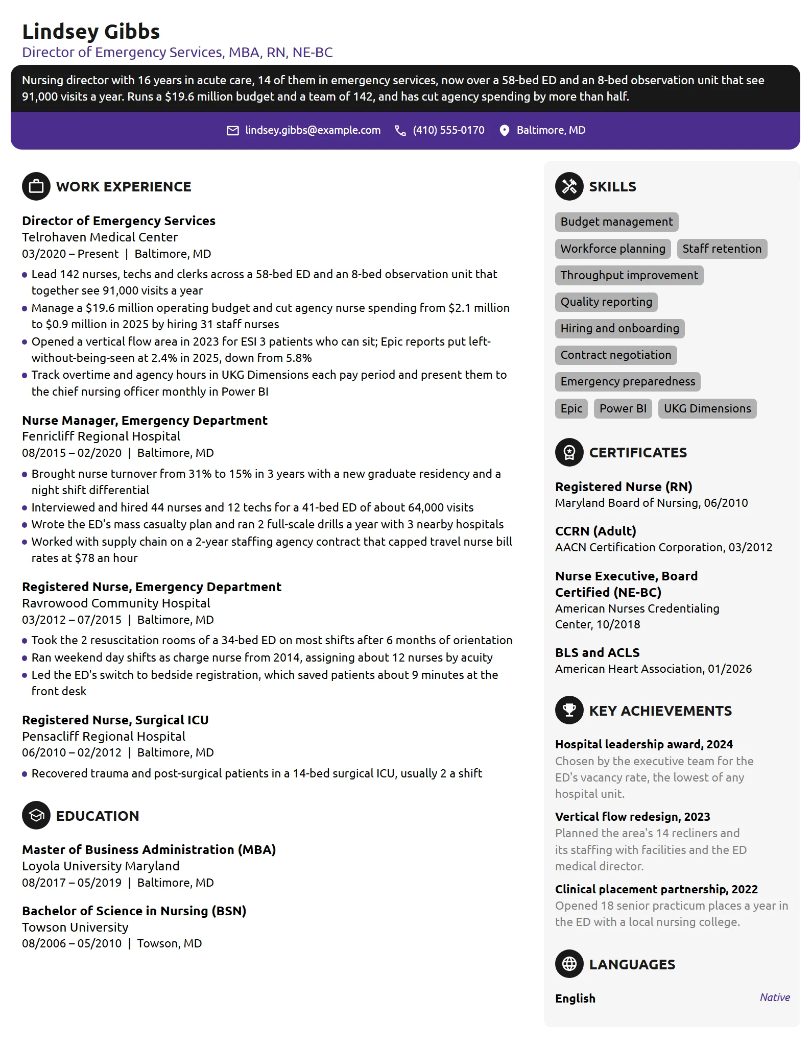 Director of Emergency Services resume example