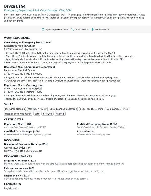 ER Case Manager resume example