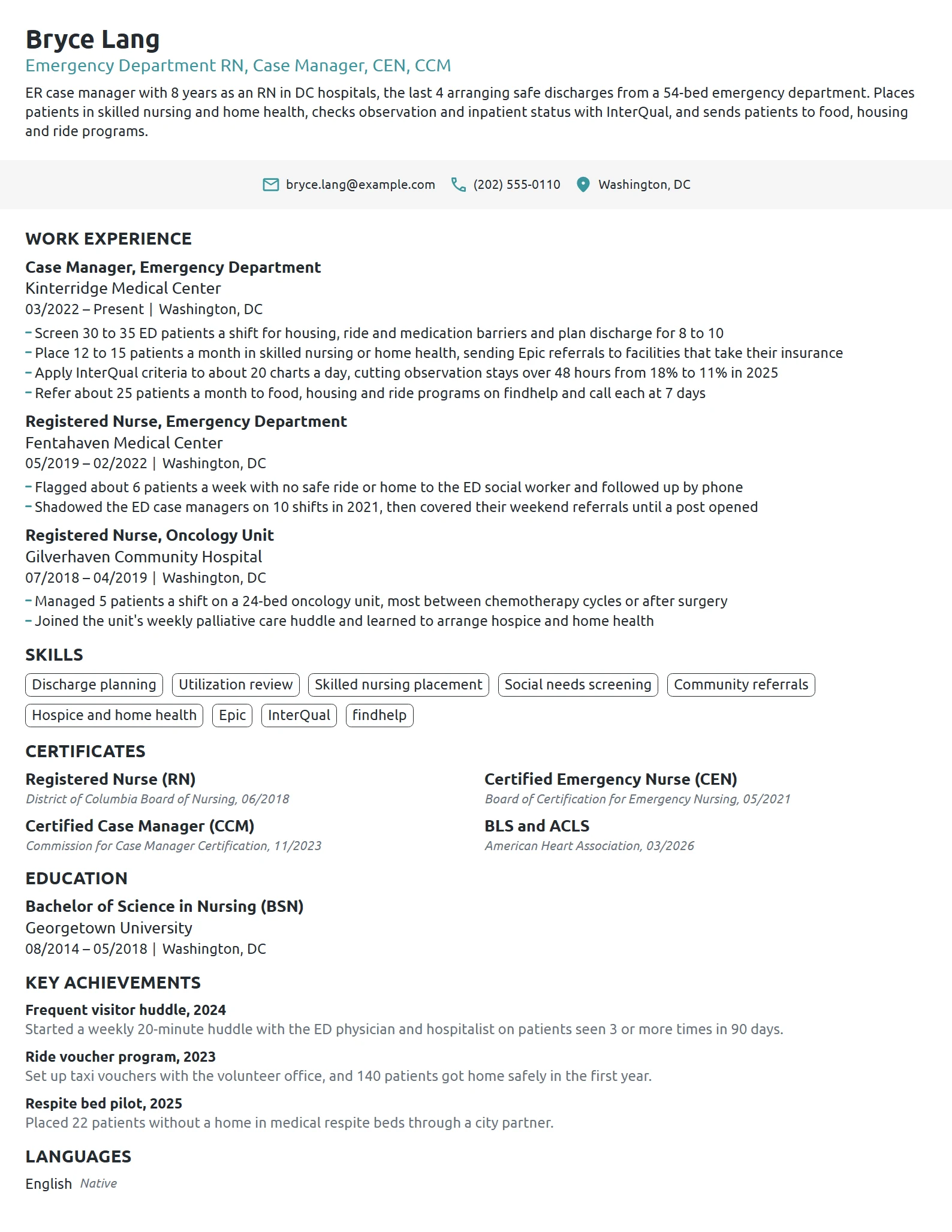 ER Case Manager resume example