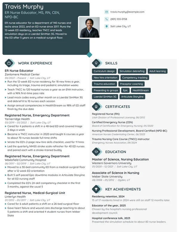 ER Nurse Educator resume example