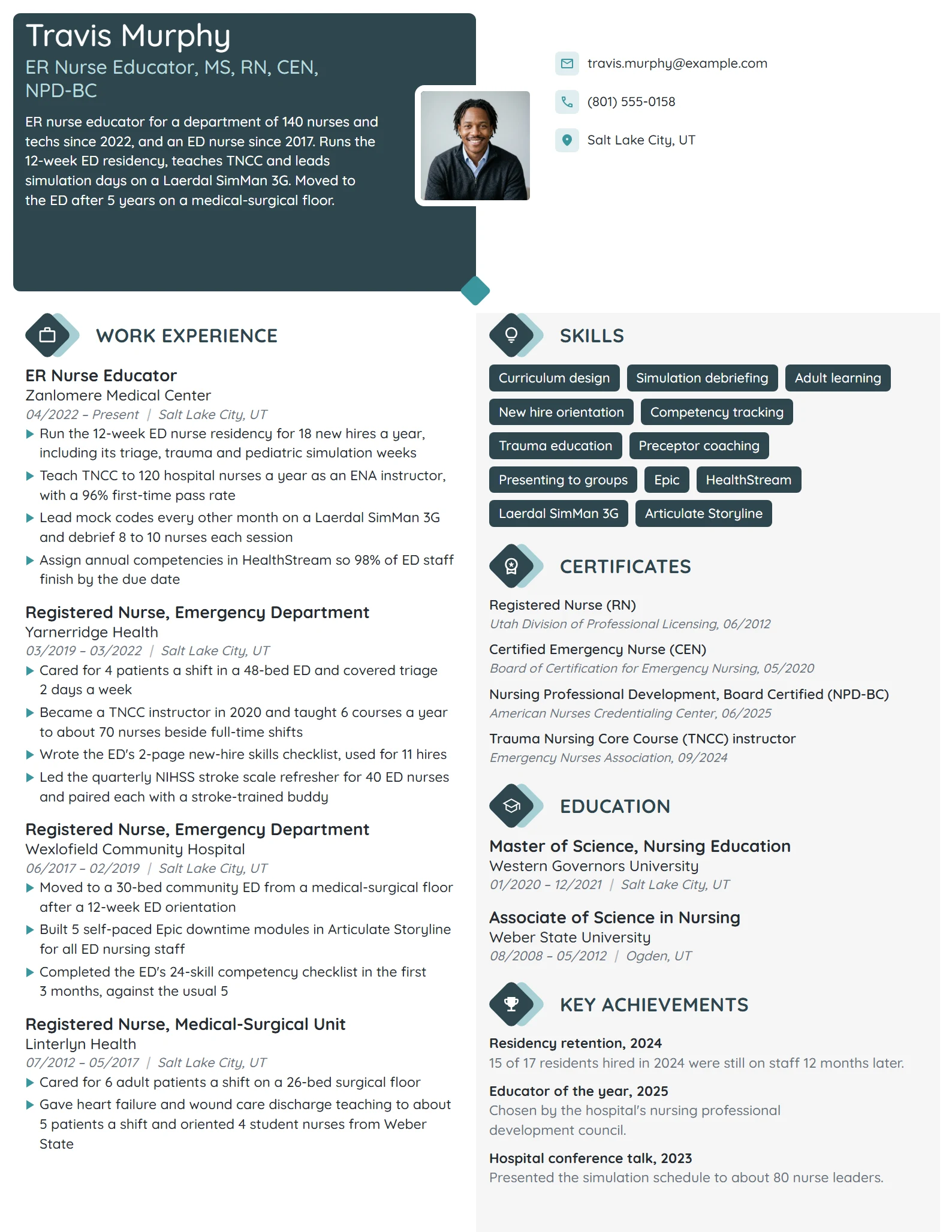 ER Nurse Educator resume example