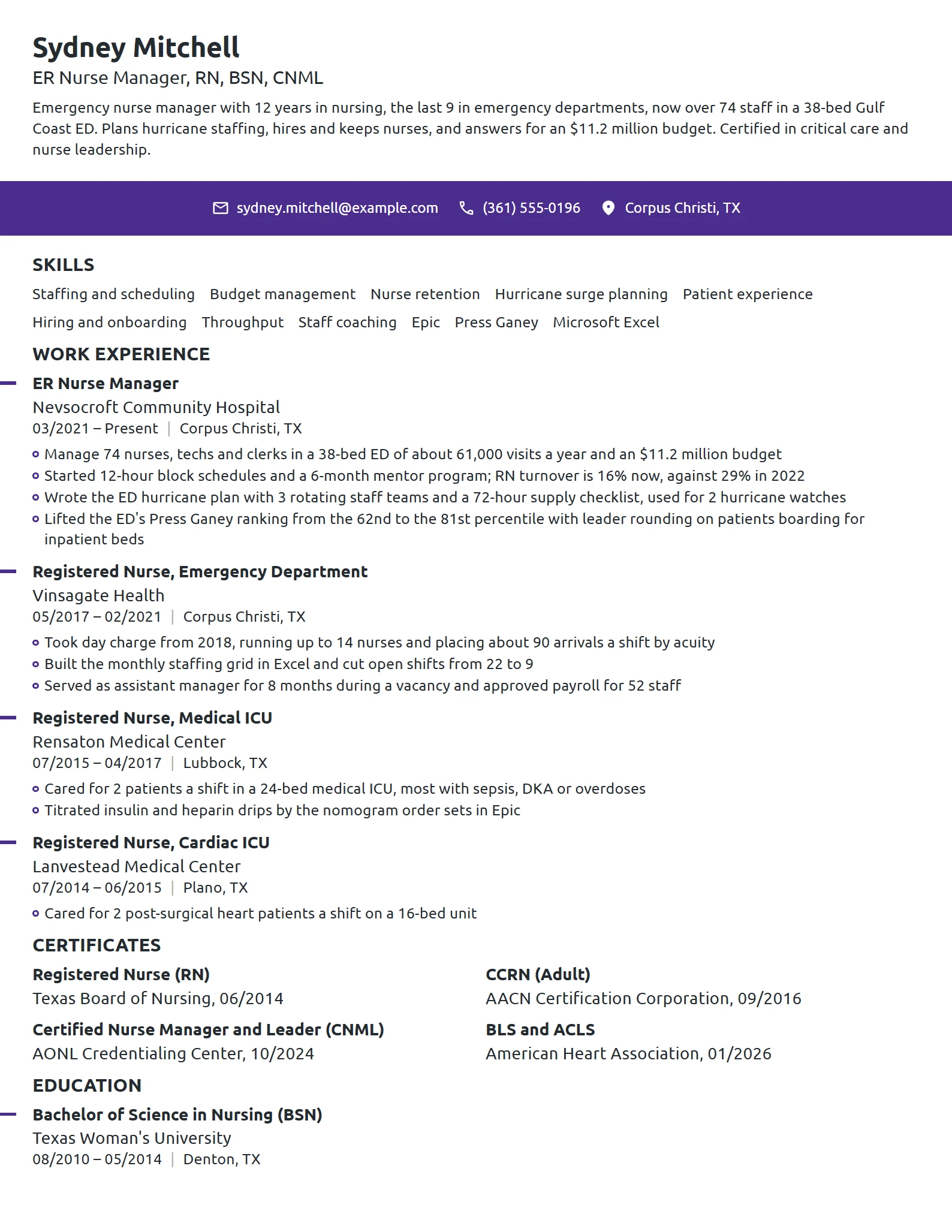 ER Nurse Manager resume example