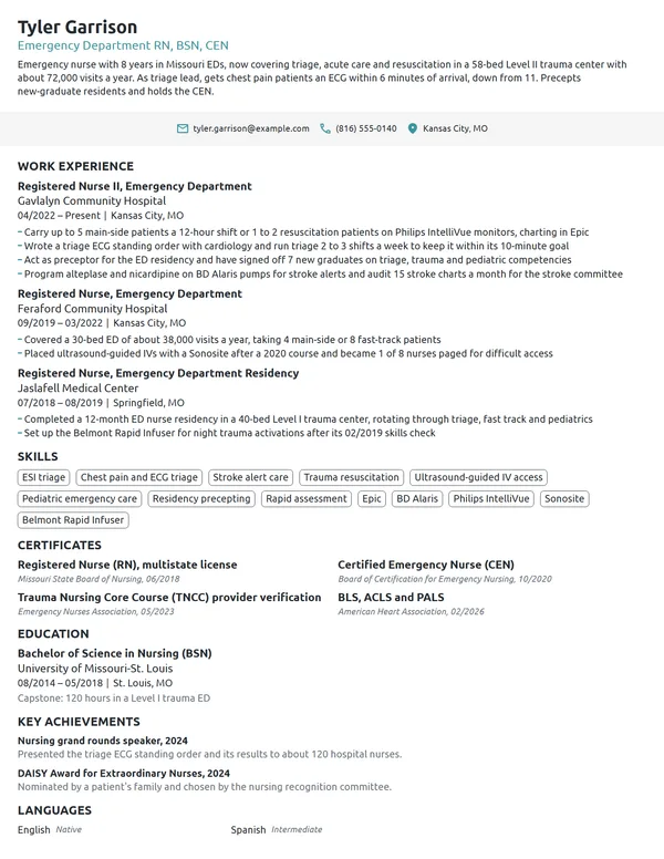ER Nurse resume example