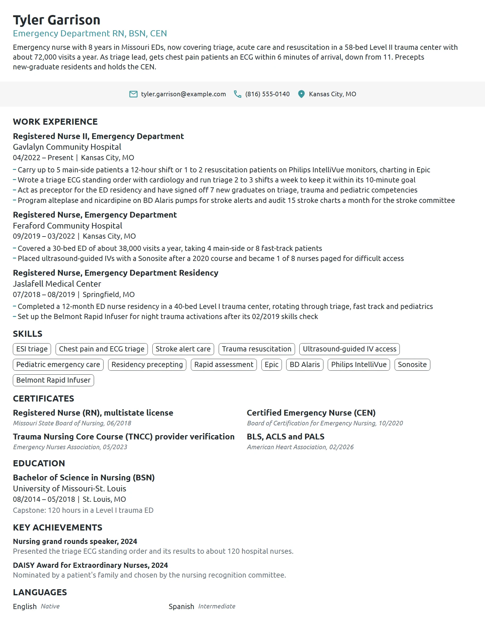 ER Nurse resume example