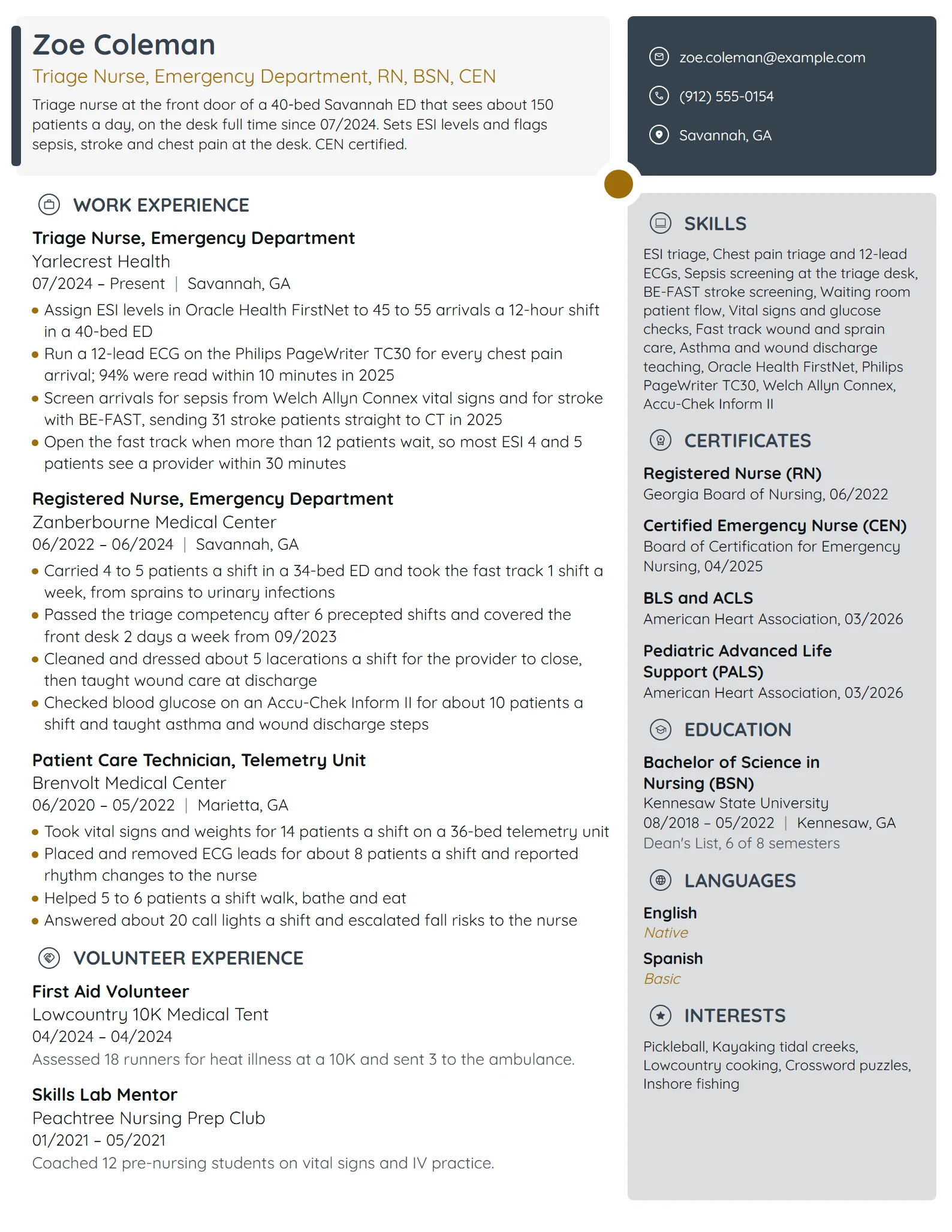 ER Triage Nurse resume example