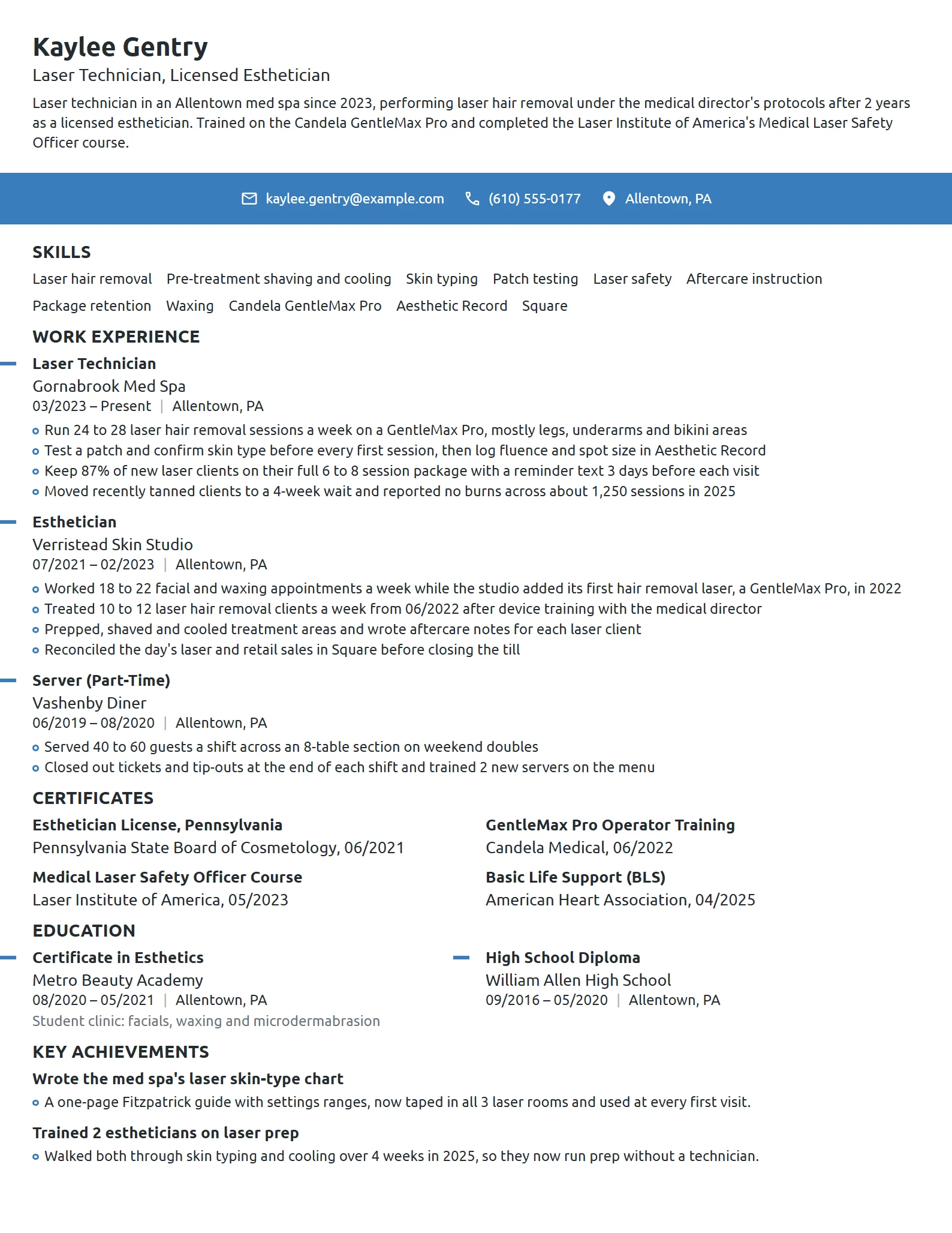 Laser Technician resume example