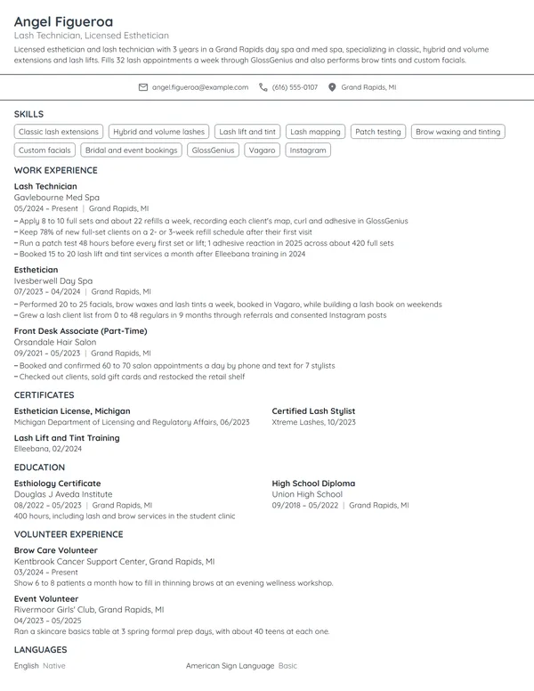 Lash Technician resume example