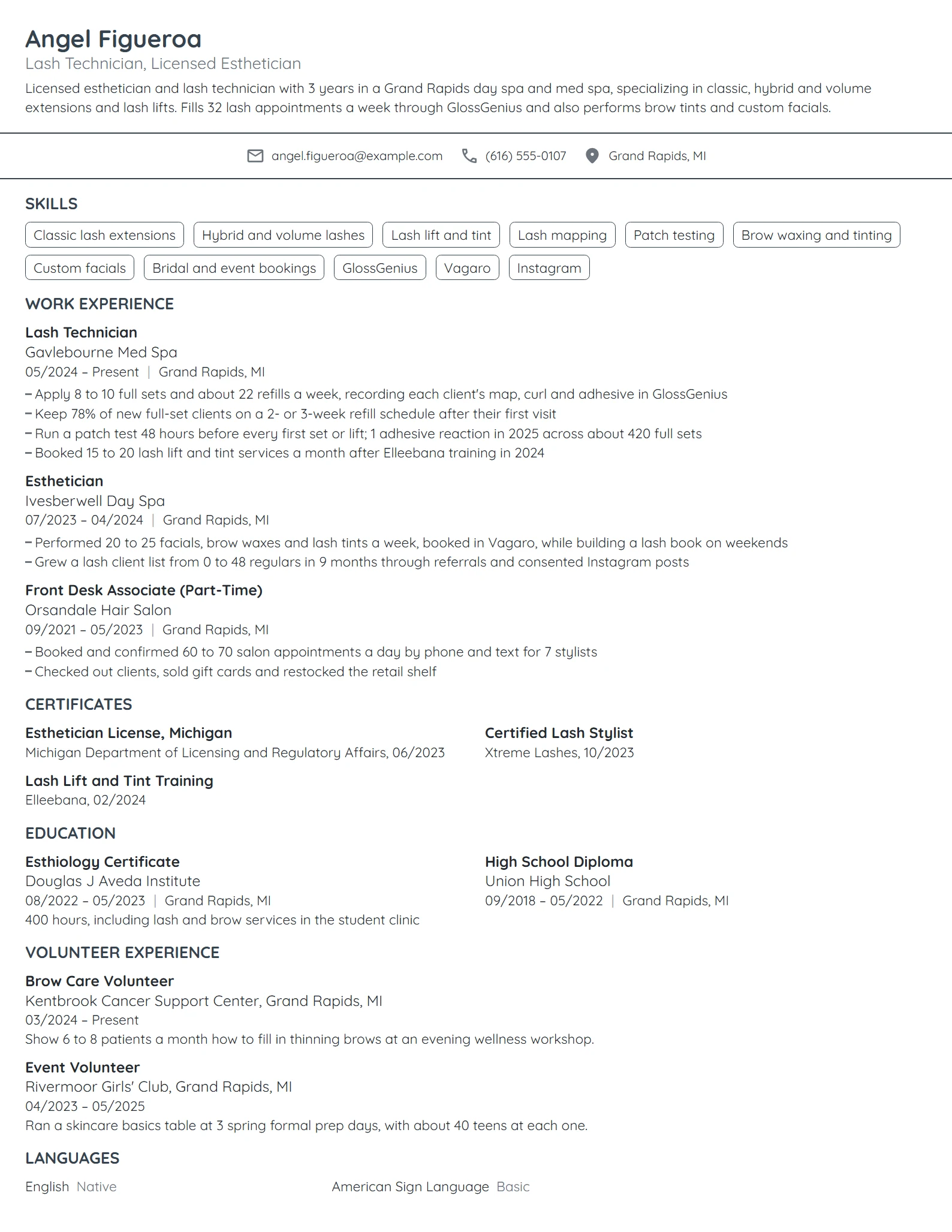 Lash Technician resume example