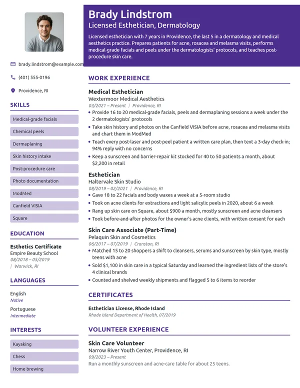 Medical Esthetician resume example