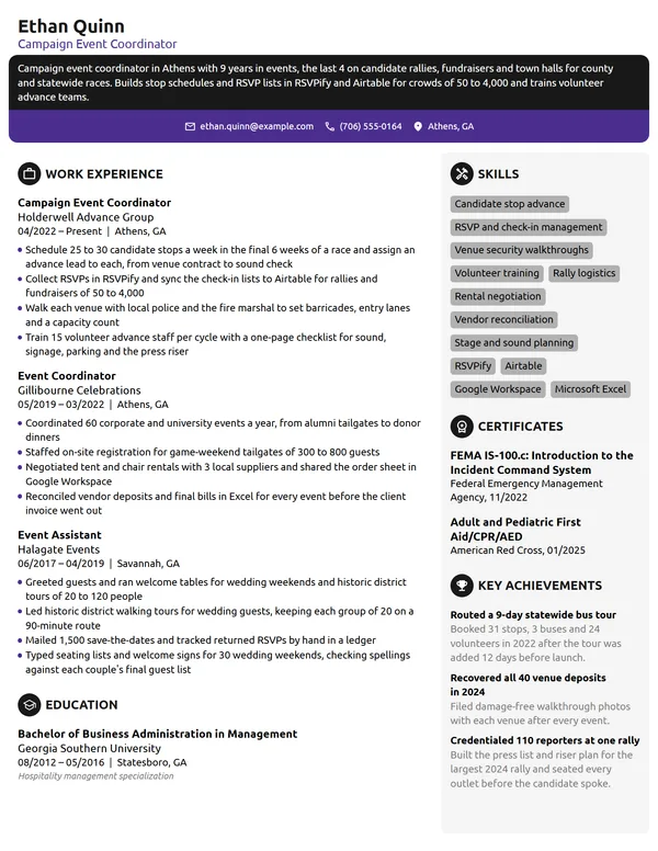 Campaign Event Coordinator resume example