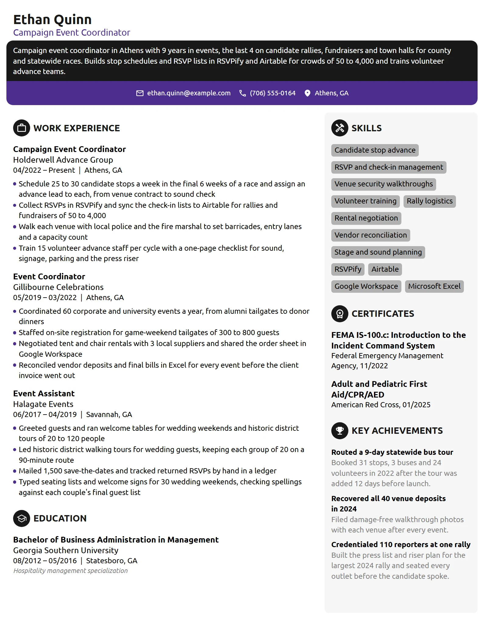 Campaign Event Coordinator resume example