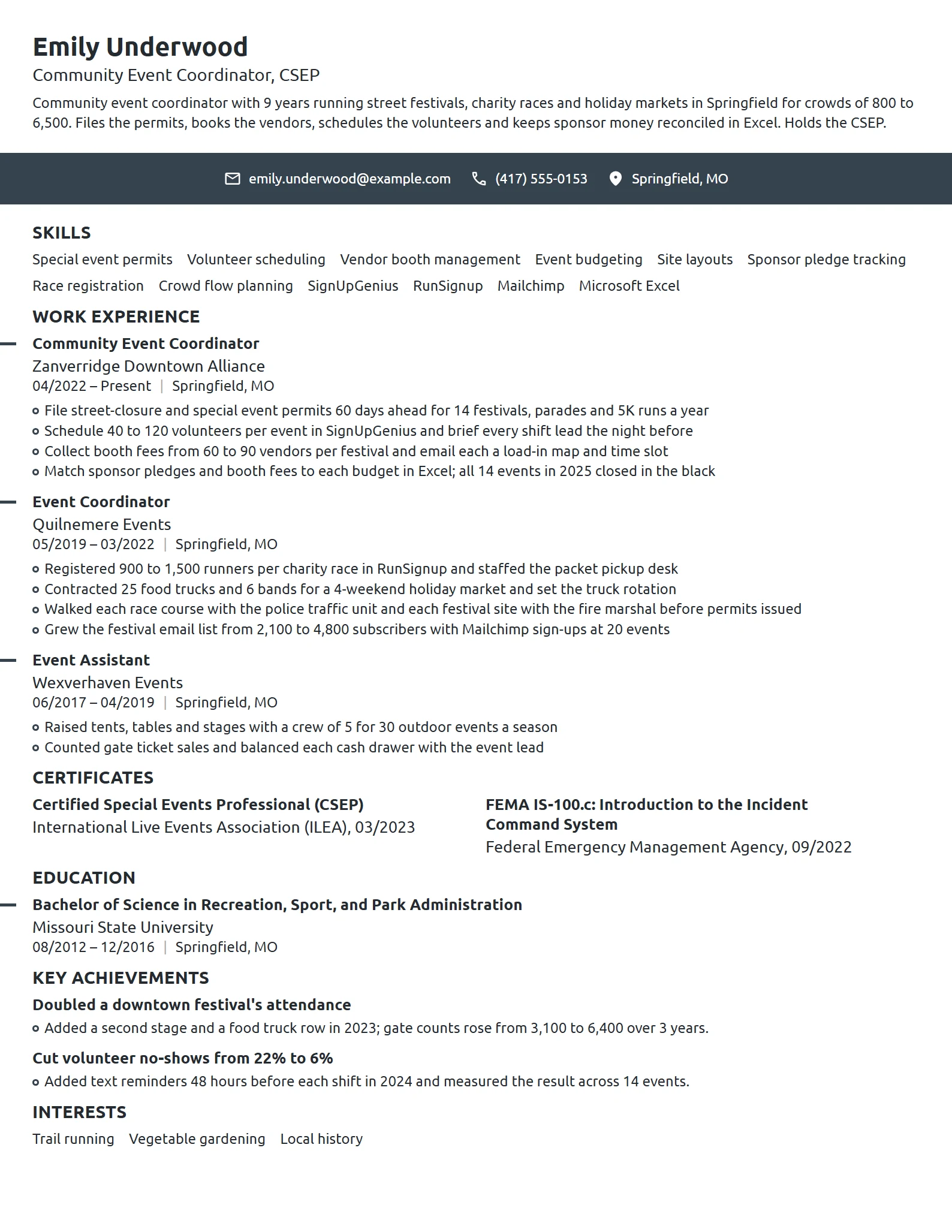 Community Event Coordinator resume example