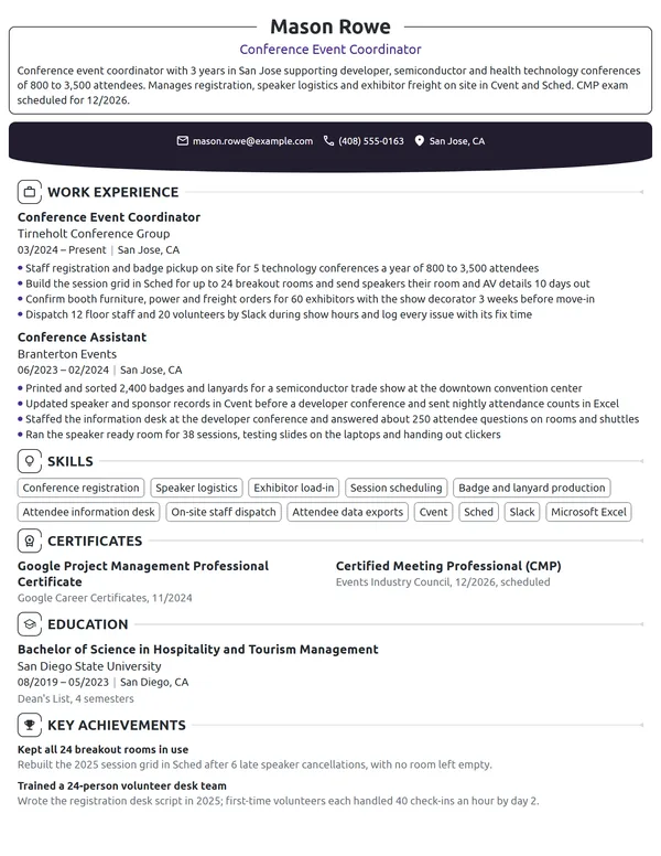 Conference Event Coordinator resume example