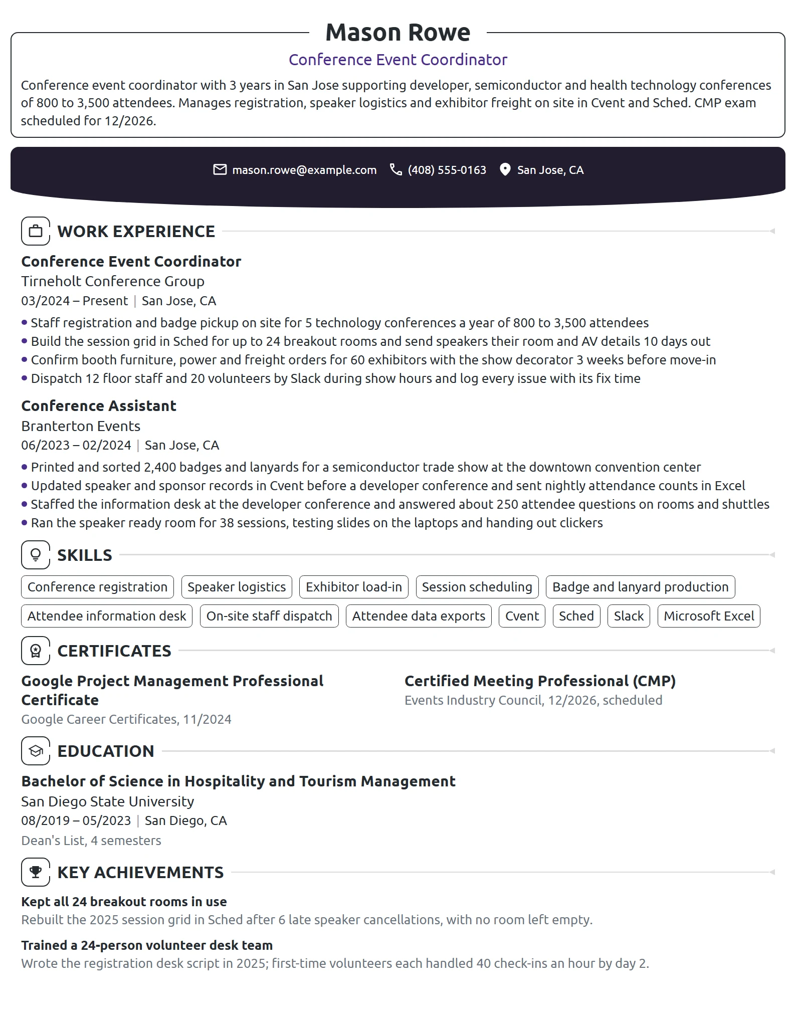 Conference Event Coordinator resume example