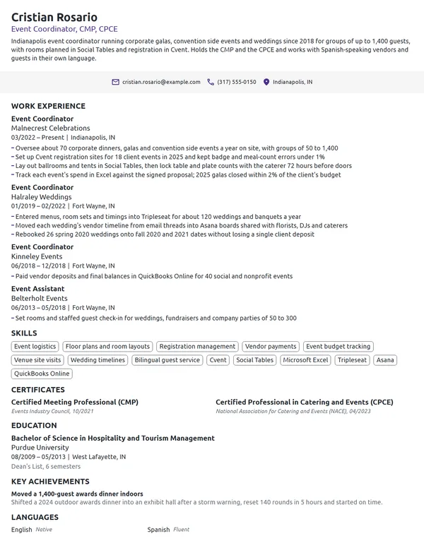 Event Coordinator resume example