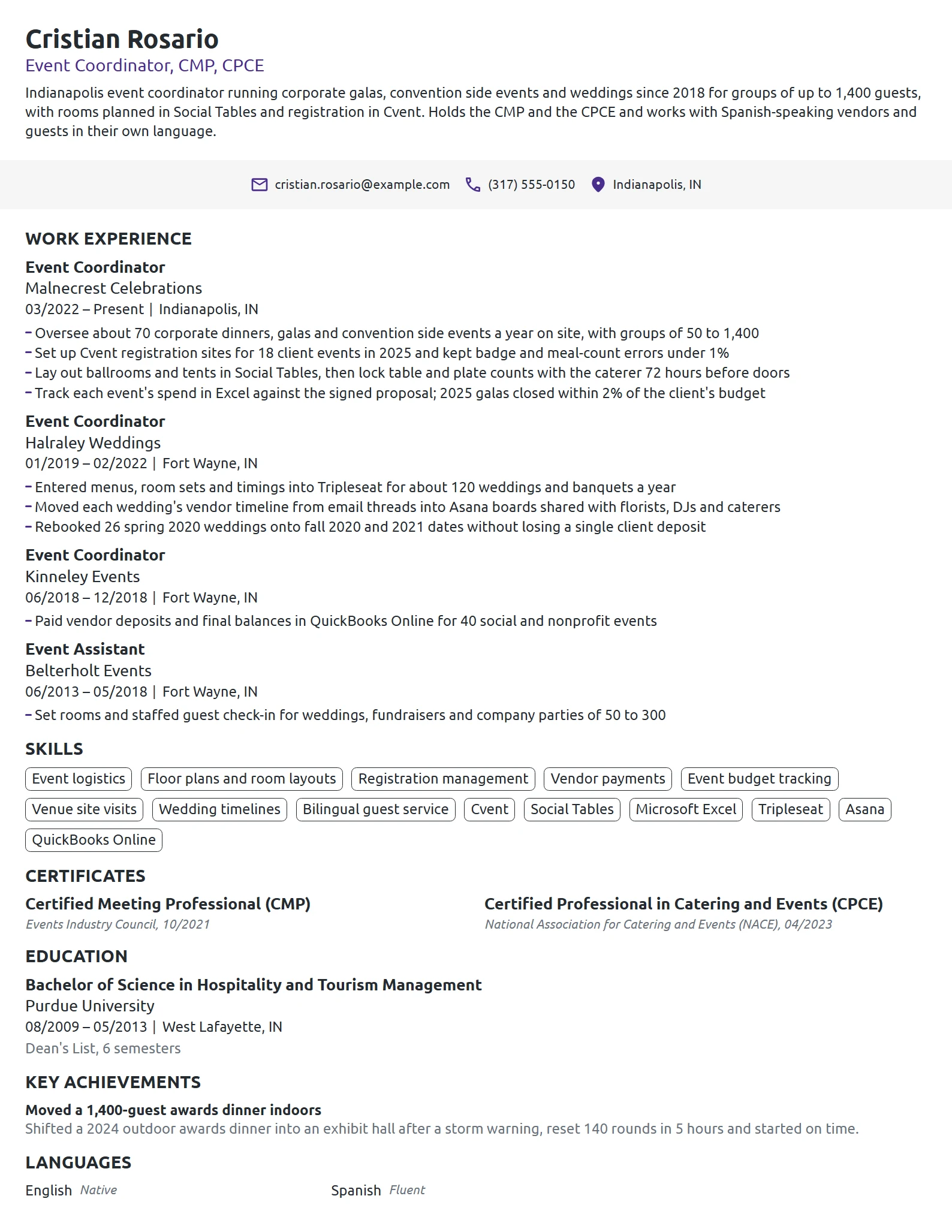 Event Coordinator resume example