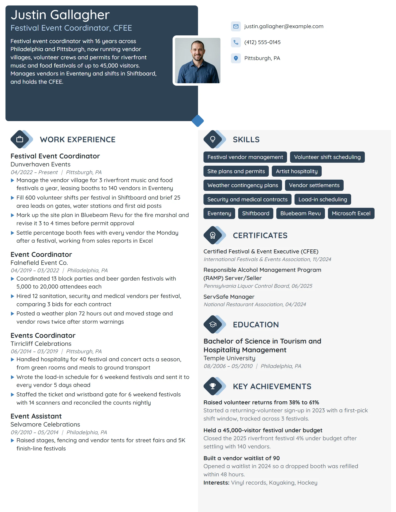 Festival Event Coordinator resume example