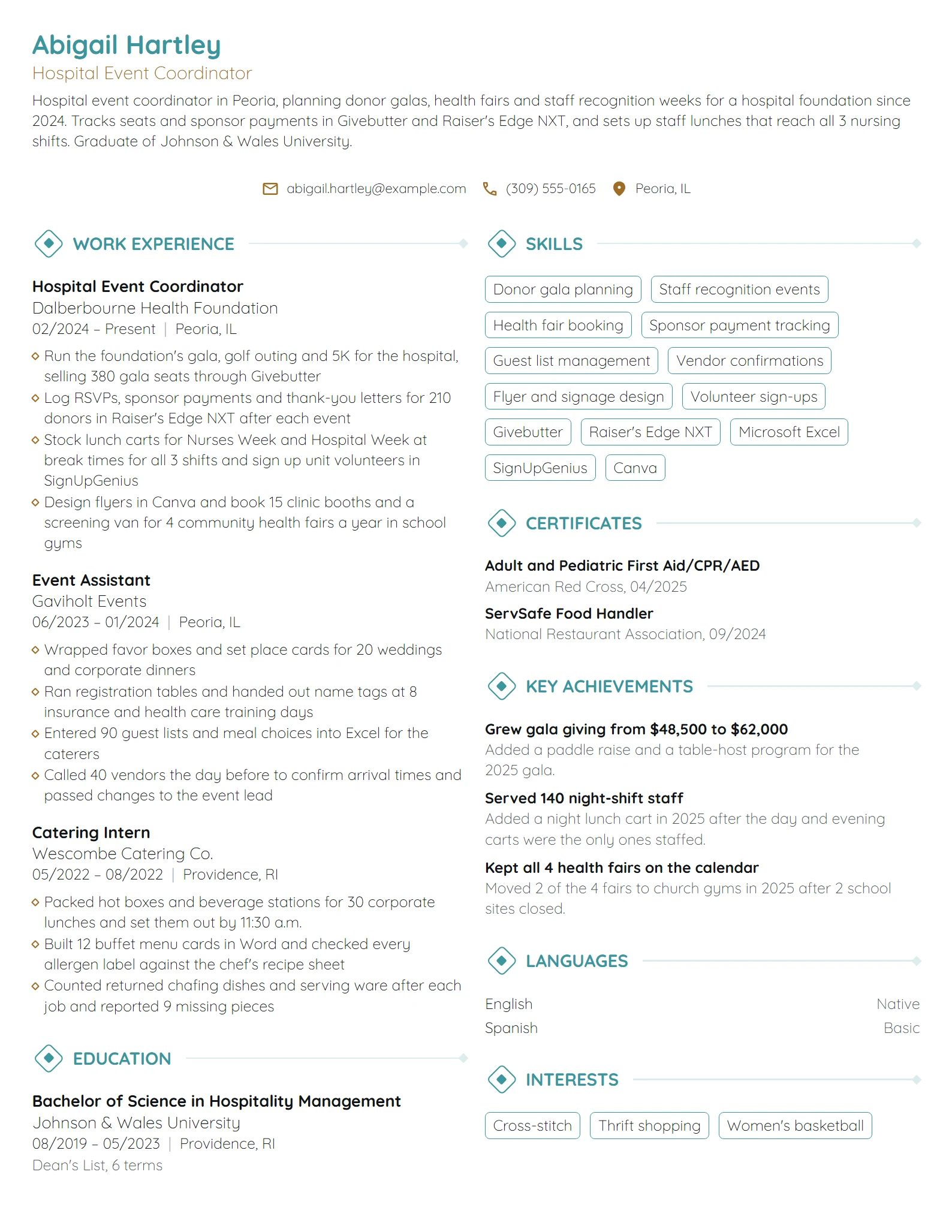 Hospital Event Coordinator resume example