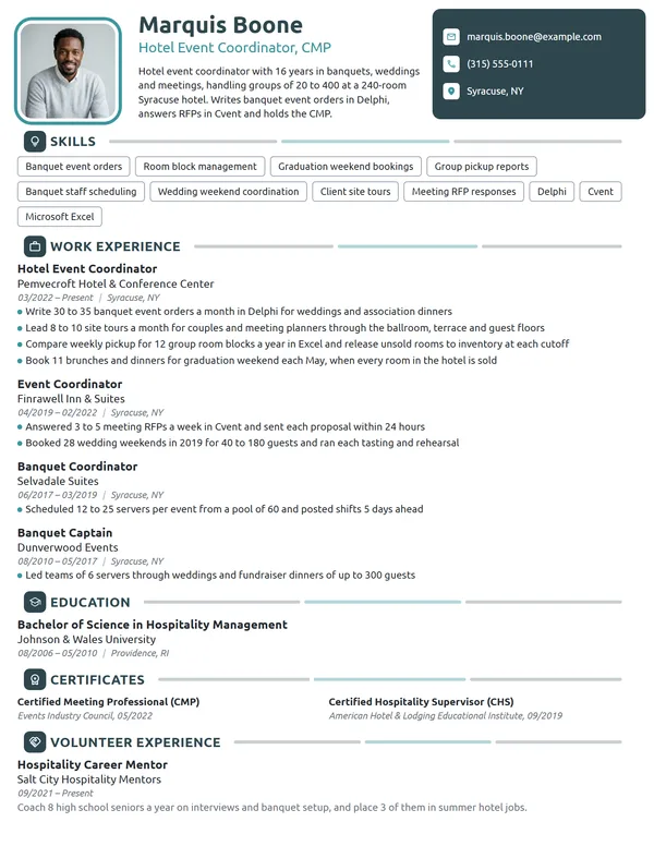 Hotel Event Coordinator resume example