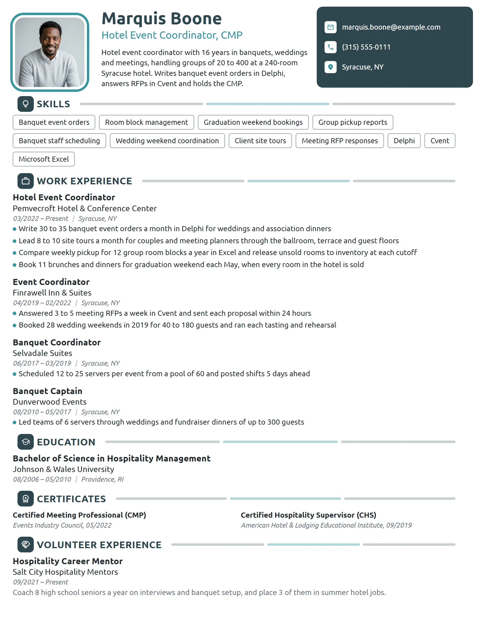 Hotel Event Coordinator resume example