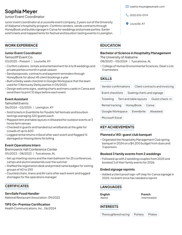 Junior Event Coordinator resume example