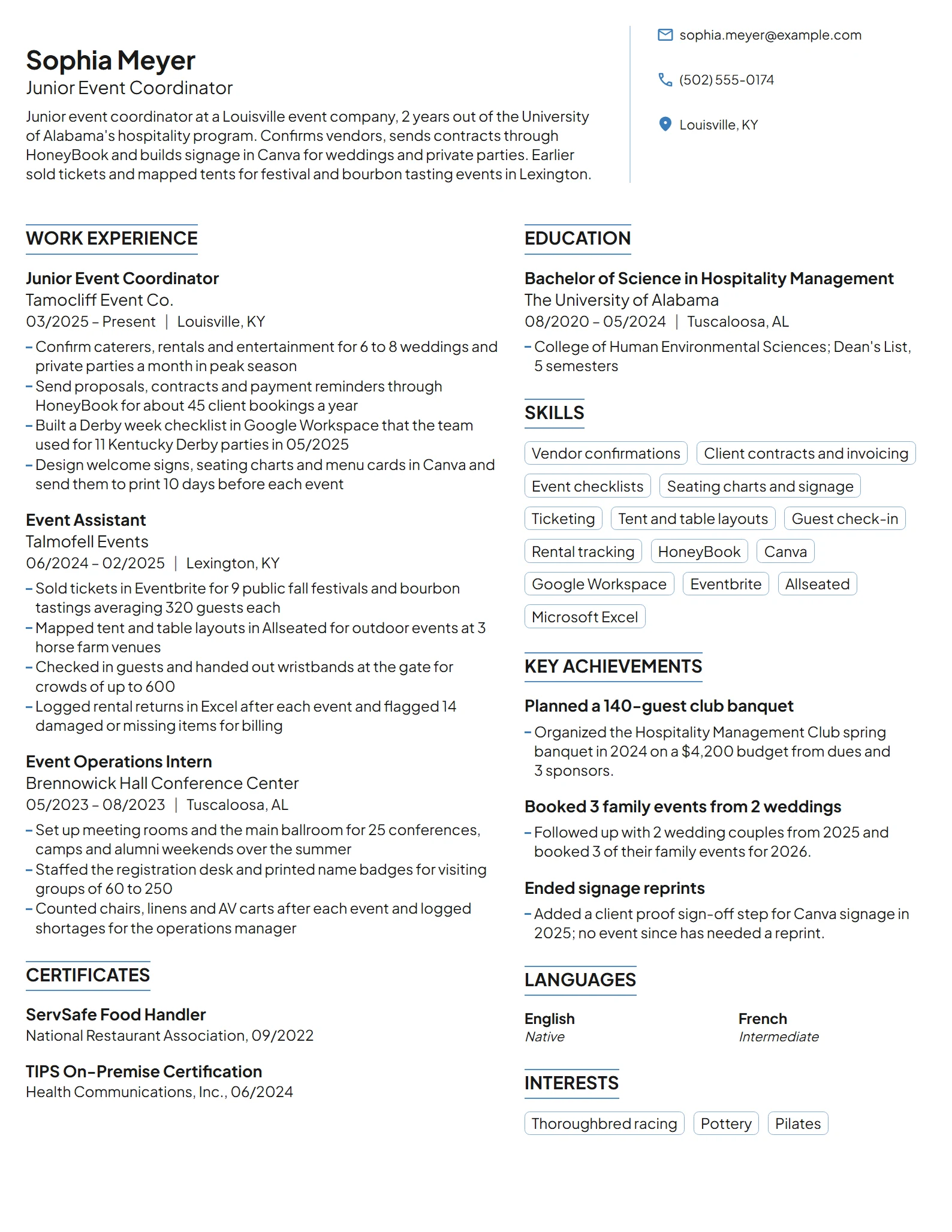 Junior Event Coordinator resume example