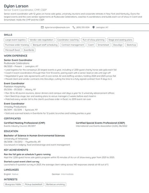 Senior Event Coordinator resume example