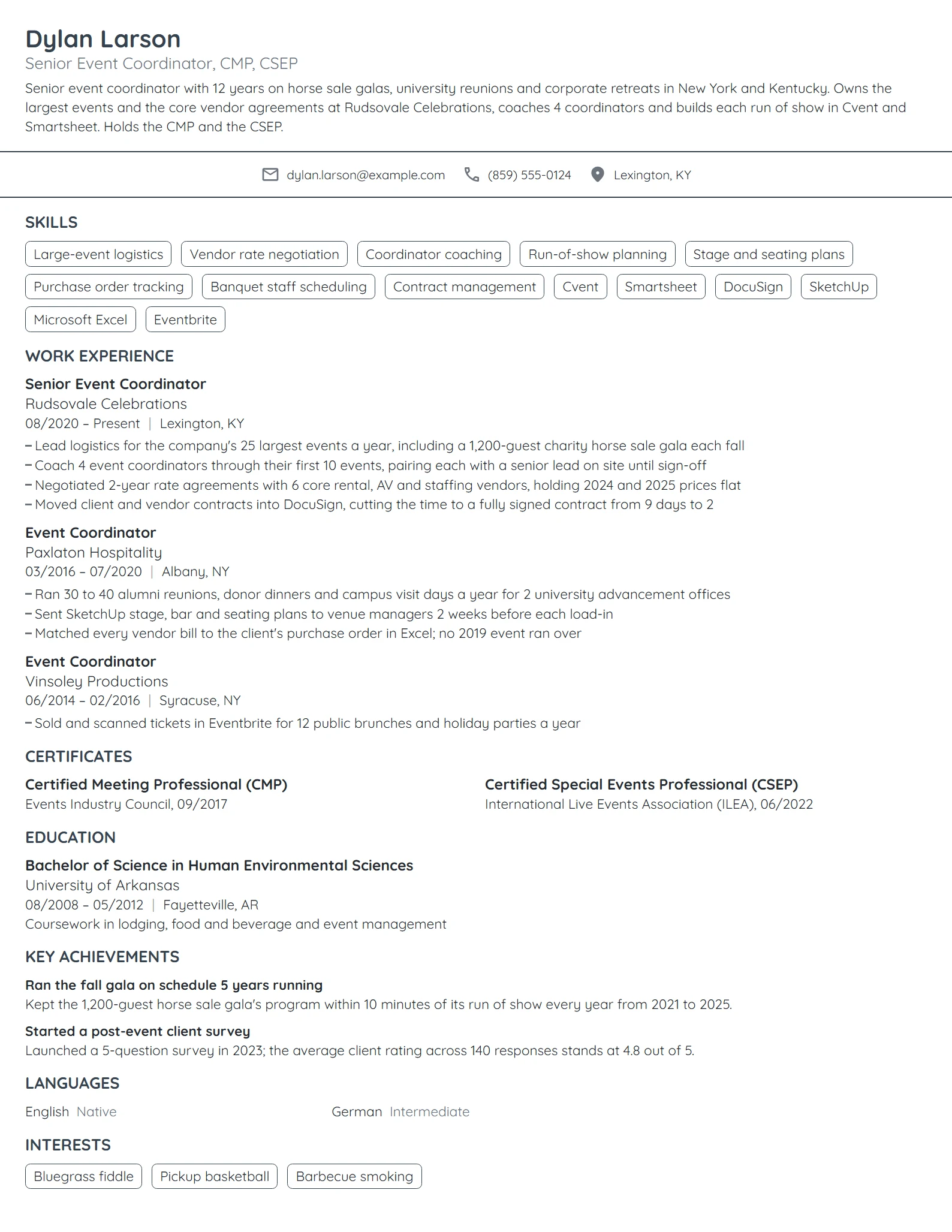 Senior Event Coordinator resume example