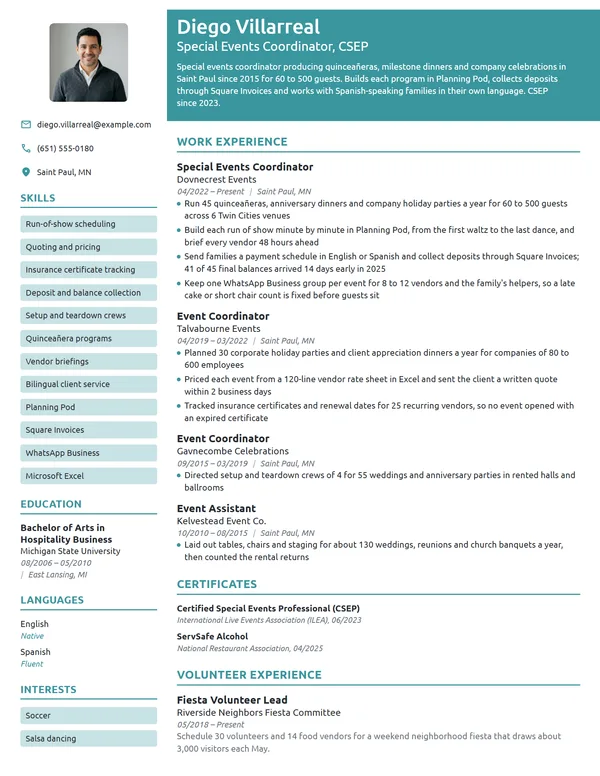 Special Events Coordinator resume example