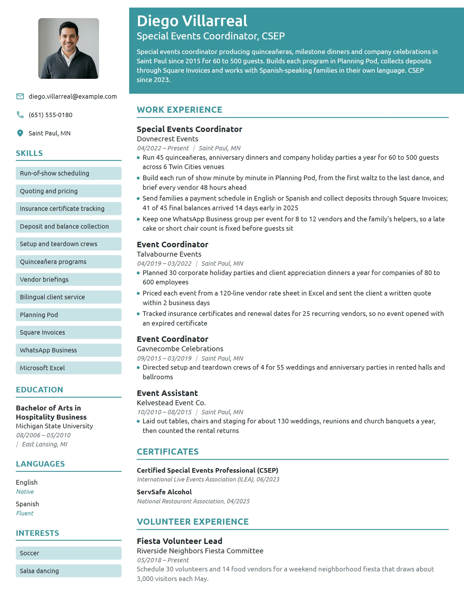 Special Events Coordinator resume example