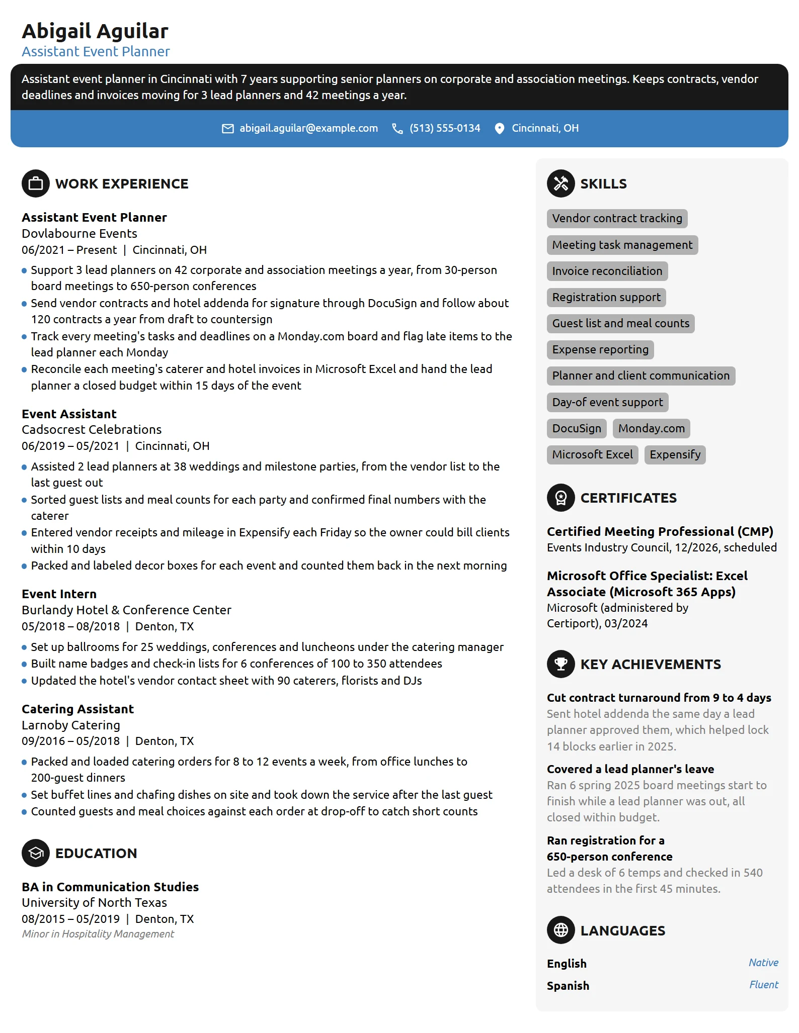 Assistant Event Planner resume example