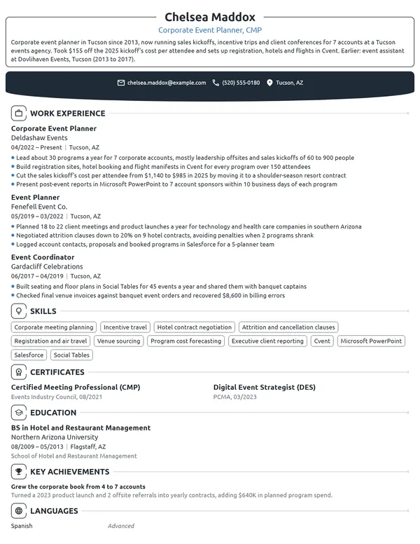 Corporate Event Planner resume example