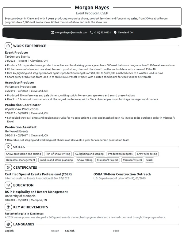 Event Producer resume example